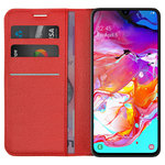 Leather Wallet Case & Card Holder Pouch for Samsung Galaxy A70 - Red